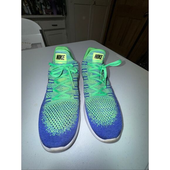 Nike LunarEpic Low Flyknit 2 Electro Green Black-Medium Blue Men's Size 13 - Picture 2 of 5